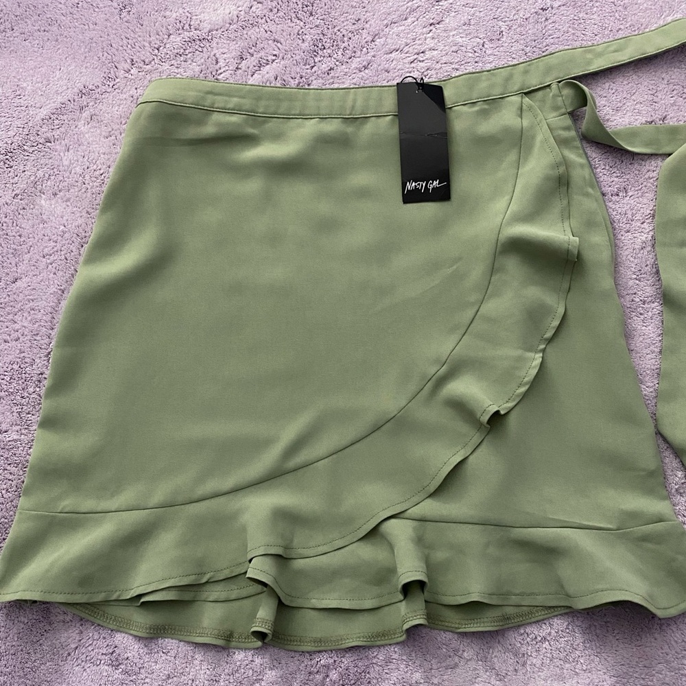 Sage Green Mini Wrap Skirt